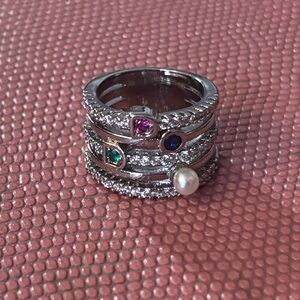 Mother’s Ring: Multi-Band Sterling Silver Birthstone Stacking Ring